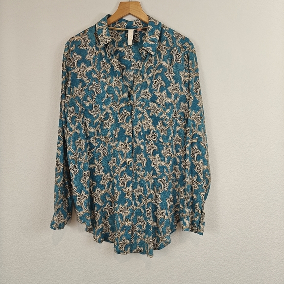 Anthropologie Pilcro Leilani Blue Motif Tunic Long Sleeve Button Down Shirt SM - Picture 5 of 15